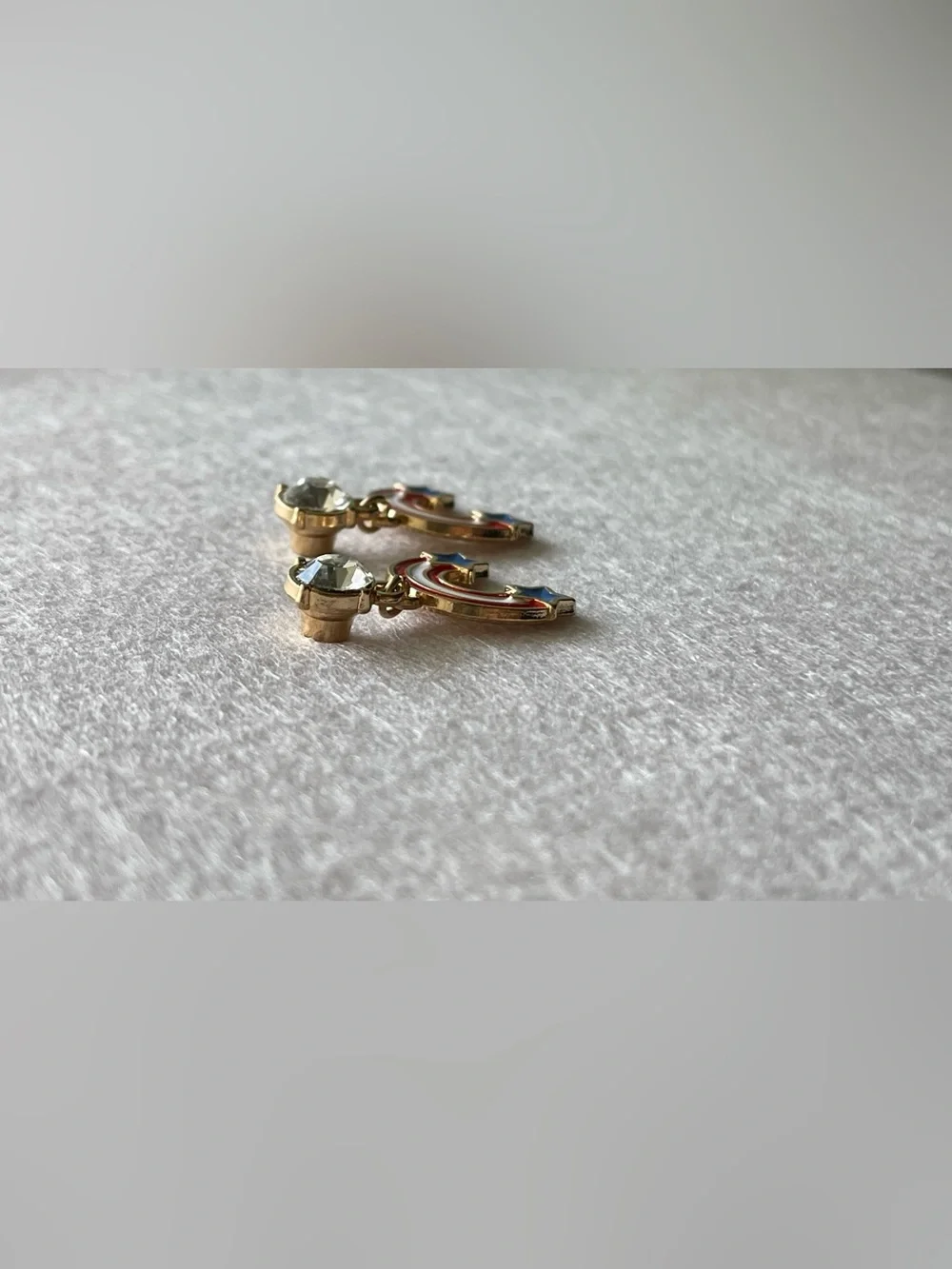 Red & White Rainbow With Blue Stars USA Rhinestone Earrings